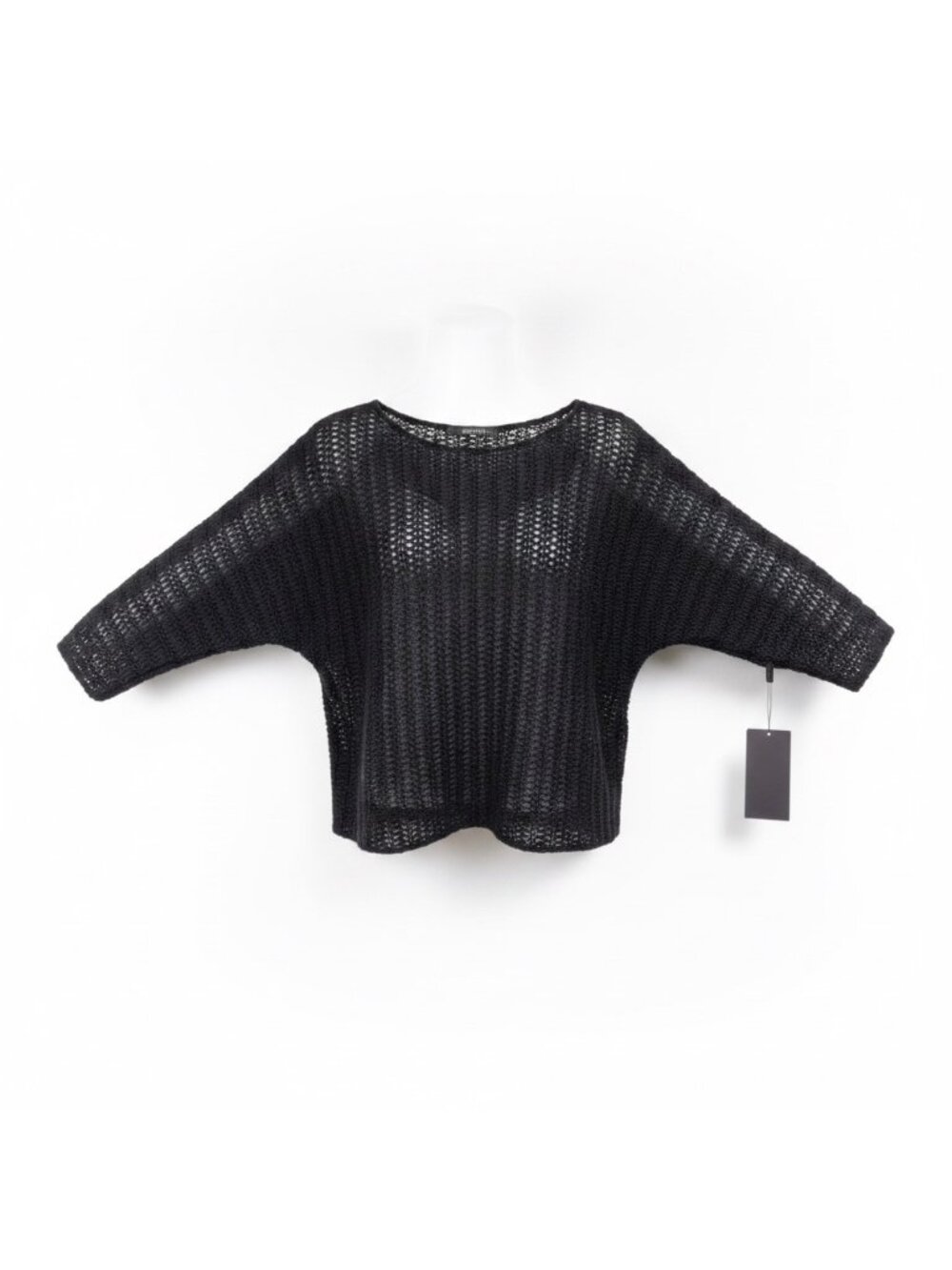 Zara Basic Womens Black Crochet Open-Knit 3/4 Sleeve Top Size XS